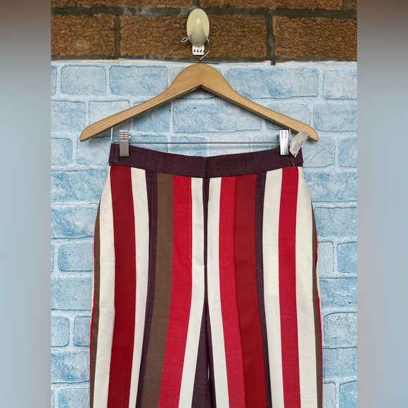 FRENKEN red cotton wool blend graphic stripe wide leg pants size 36/6 - Picture 3 of 14